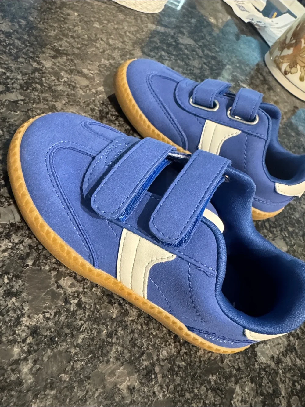 wonder nation Blue Velcro Kids Sneakers with Tan Sole